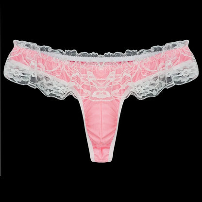 galleryman.com - Sexy Men Lace Thong Panties U Convex Pouch Pink