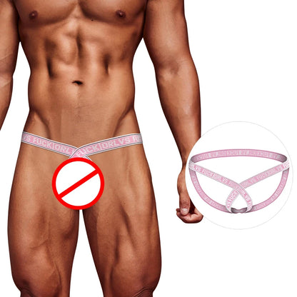 galleryman.com - Sexy Men's Jockstrap Back & Front Open Underwear Pink T1