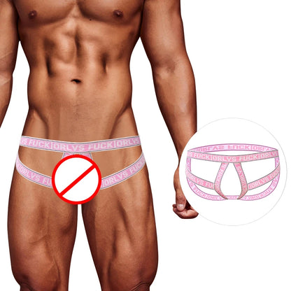 galleryman.com - Sexy Men's Jockstrap Back & Front Open Underwear Pink T2