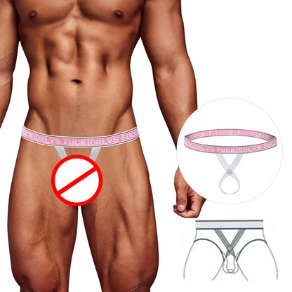 galleryman.com - Sexy Men's Jockstrap Back & Front Open Underwear Pink T3