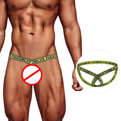 galleryman.com - Sexy Men's Jockstrap Back & Front Open Underwear Yellow T1