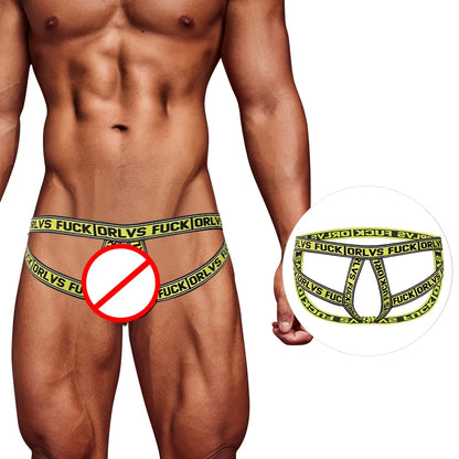 galleryman.com - Sexy Men's Jockstrap Back & Front Open Underwear Yellow T2