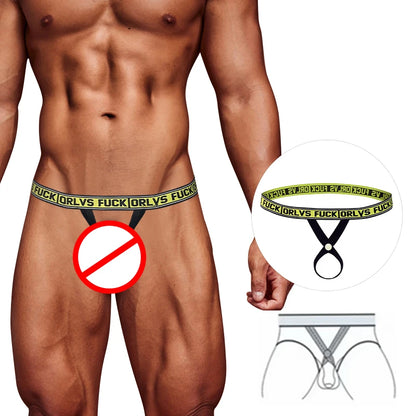 galleryman.com - Sexy Men's Jockstrap Back & Front Open Underwear Yellow T3