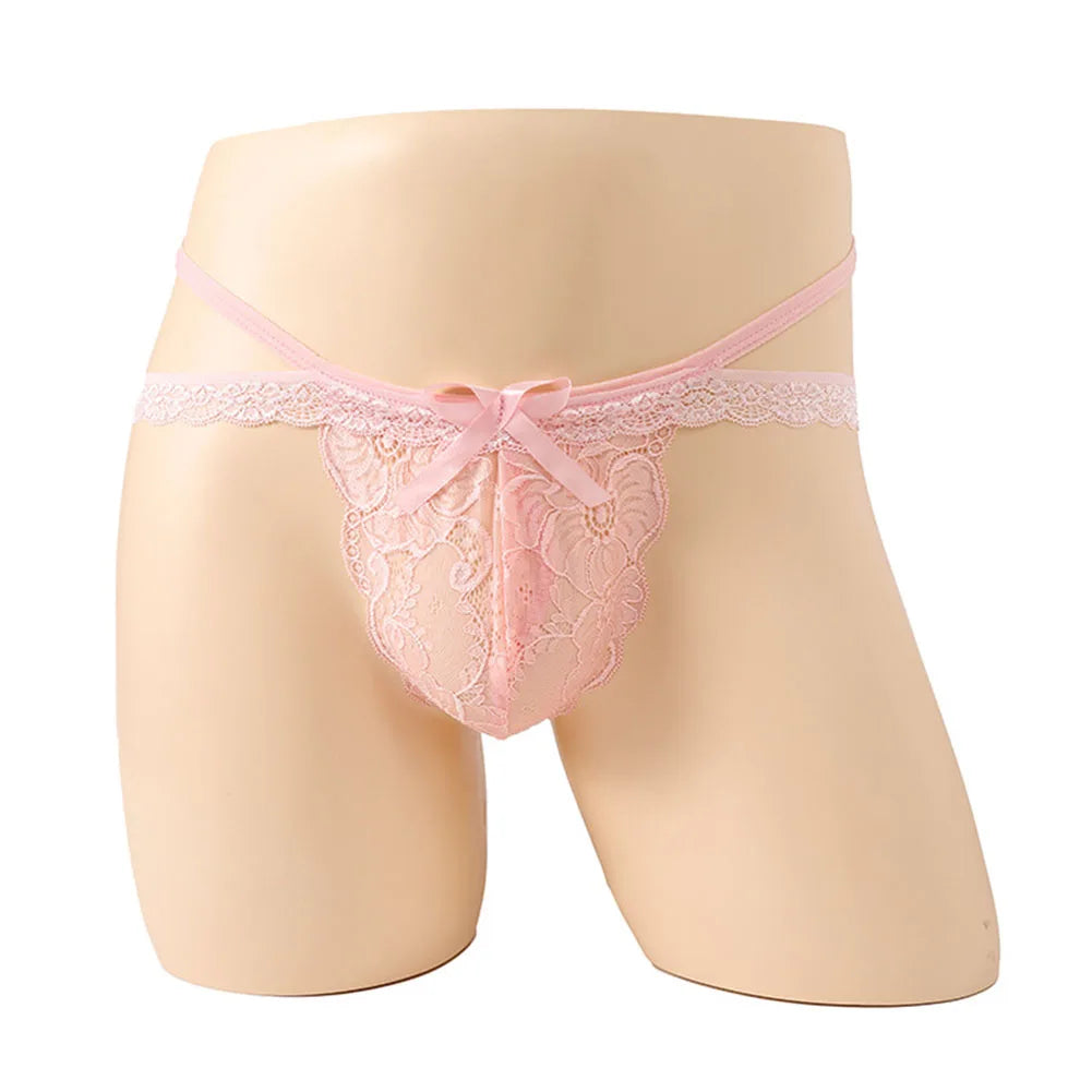 galleryman.com - Sexy Men's Lingerie Lace G-string Thongs Underwear Pink