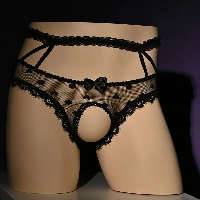 galleryman.com - Unisex Lingerie Lace Panties Open Crotch Underwear Black