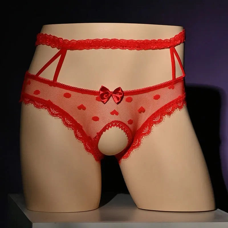 galleryman.com - Unisex Lingerie Lace Panties Open Crotch Underwear Red