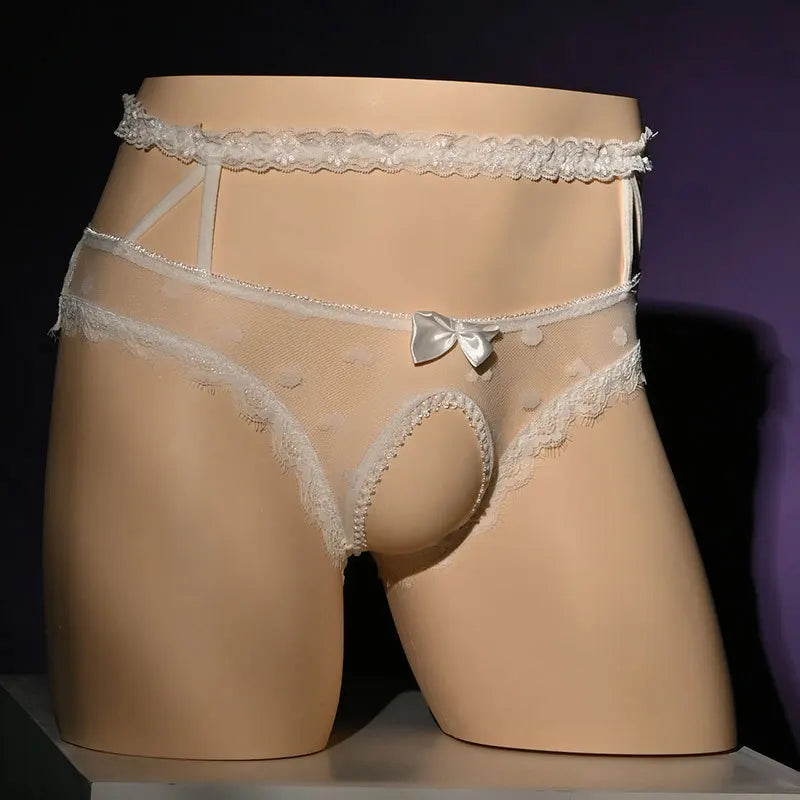 galleryman.com - Unisex Lingerie Lace Panties Open Crotch Underwear White