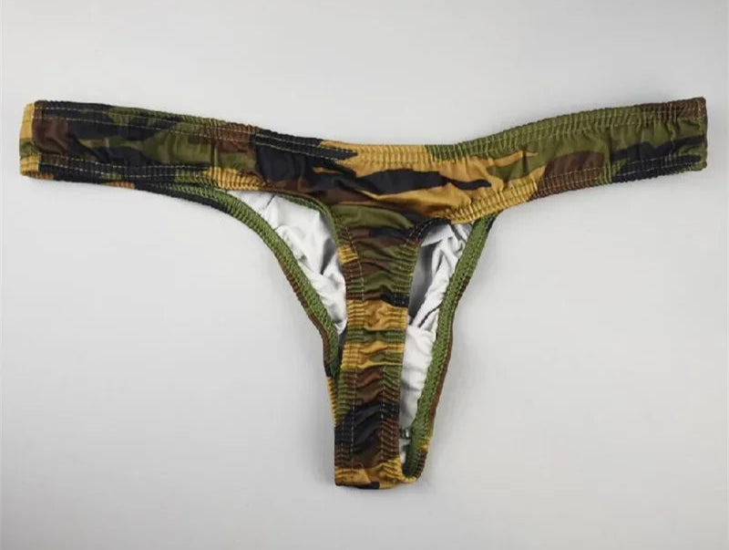 Men Camouflage Thong Bulge Pouch Design Underwear in Army Green by Gallery Man
