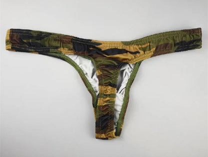 Men Camouflage Thong Bulge Pouch Design Underwear in Army Green by Gallery Man