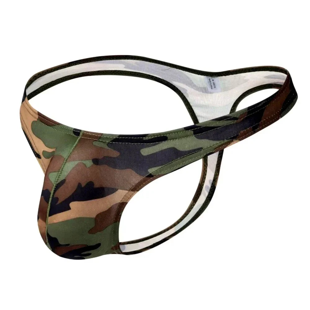 Men Camouflage Thong Bulge Pouch Design Underwear in Army Green by Gallery Man