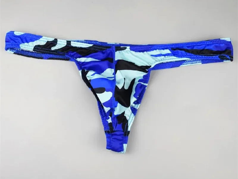 Men Camouflage Thong Bulge Pouch Design Underwear in Blue by Gallery Man