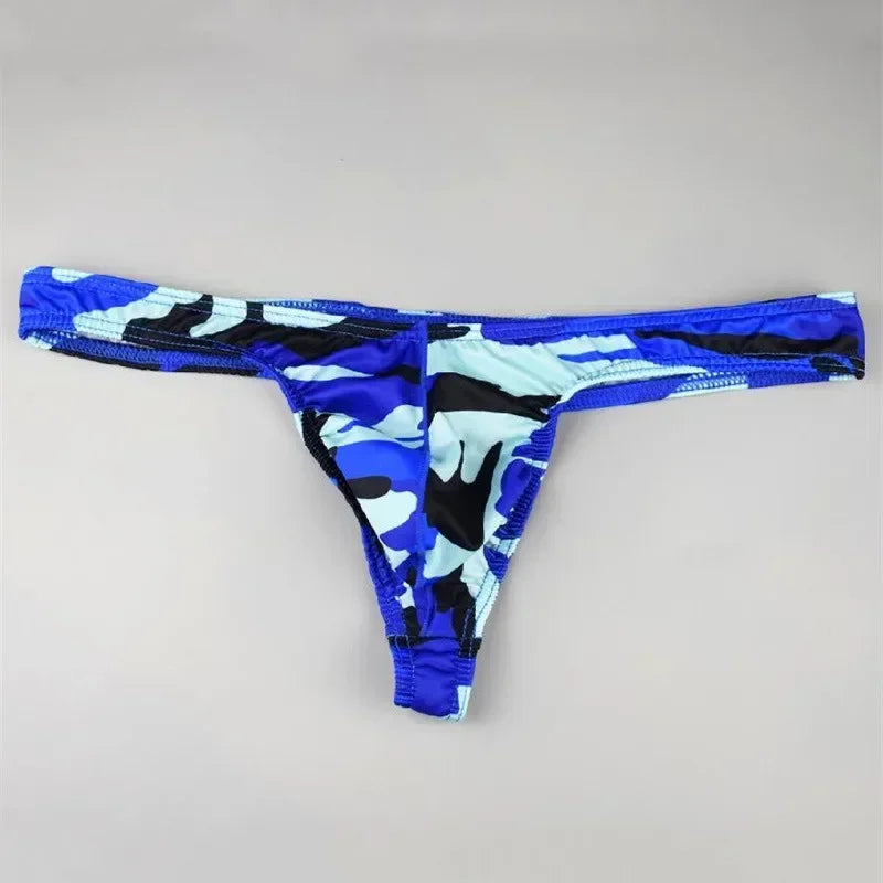 Men Camouflage Thong Bulge Pouch Design Underwear in Blue by Gallery Man