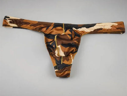 Men Camouflage Thong Bulge Pouch Design Underwear in Brown by Gallery Man