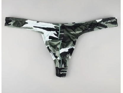Men Camouflage Thong Bulge Pouch Design Underwear in Green by Gallery Man