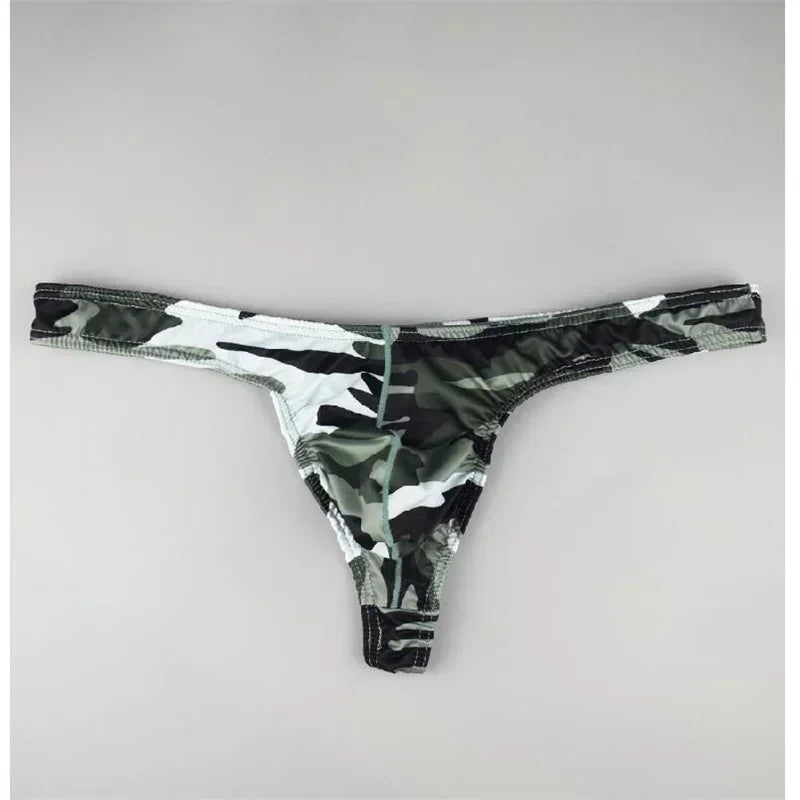 Men Camouflage Thong Bulge Pouch Design Underwear in Green by Gallery Man