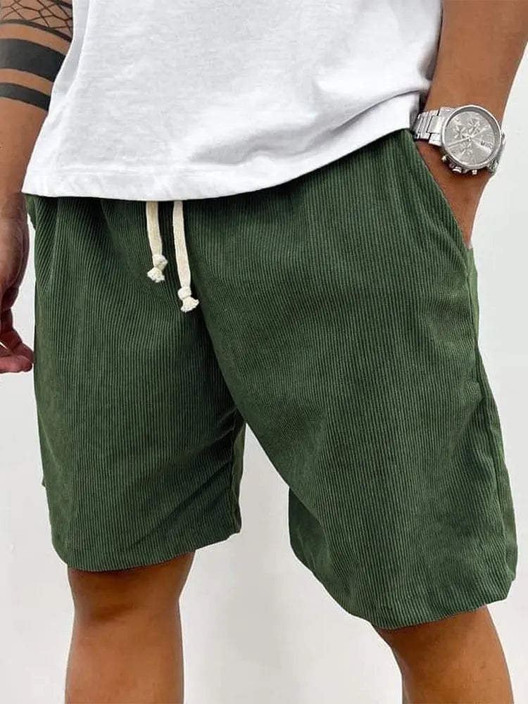 Men’s Casual Corduroy Shorts with Drawstring Waist in Army Green by Gallery Man 