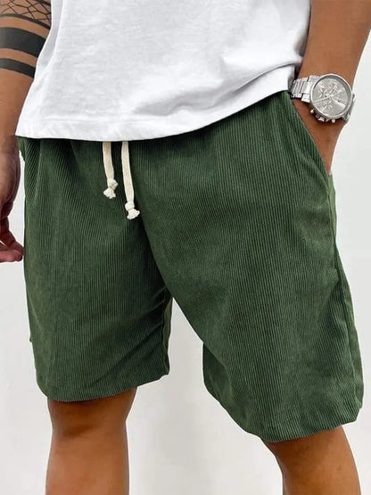 Men’s Casual Corduroy Shorts with Drawstring Waist in Army Green by Gallery Man 