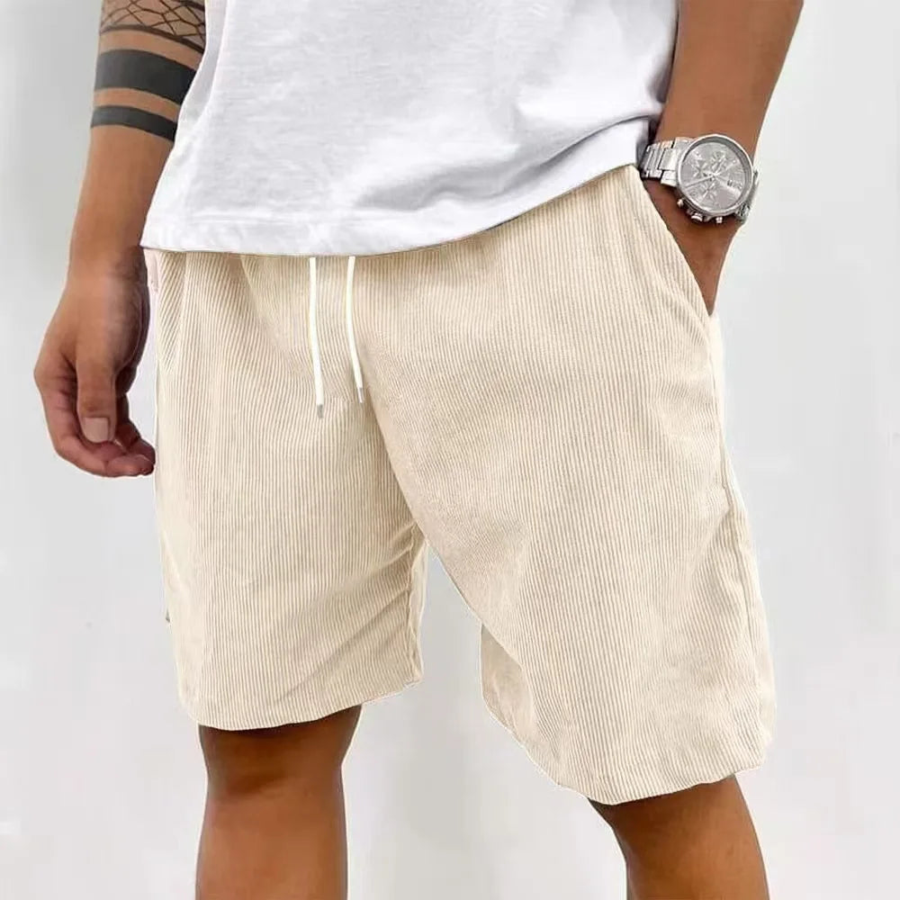 Men’s Casual Corduroy Shorts with Drawstring Waist in Beige by Gallery Man 