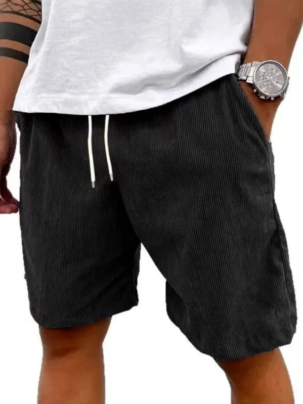 Men’s Casual Corduroy Shorts with Drawstring Waist in Black by Gallery Man 