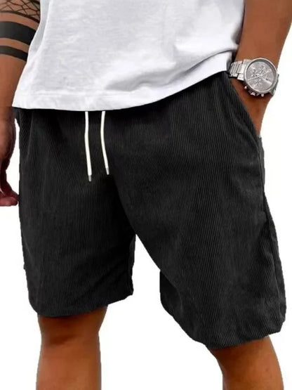 Men’s Casual Corduroy Shorts with Drawstring Waist in Black by Gallery Man 