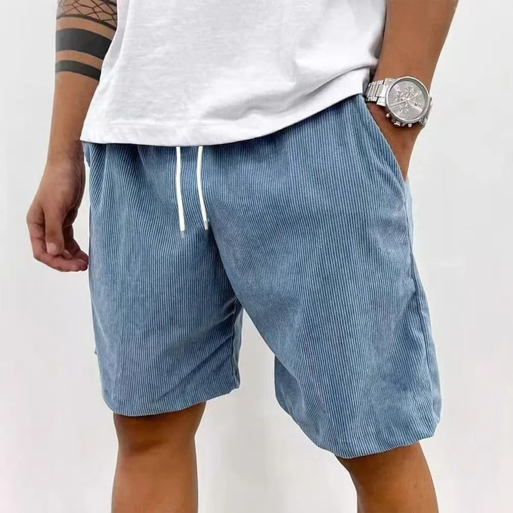Men’s Casual Corduroy Shorts with Drawstring Waist in Blue by Gallery Man 