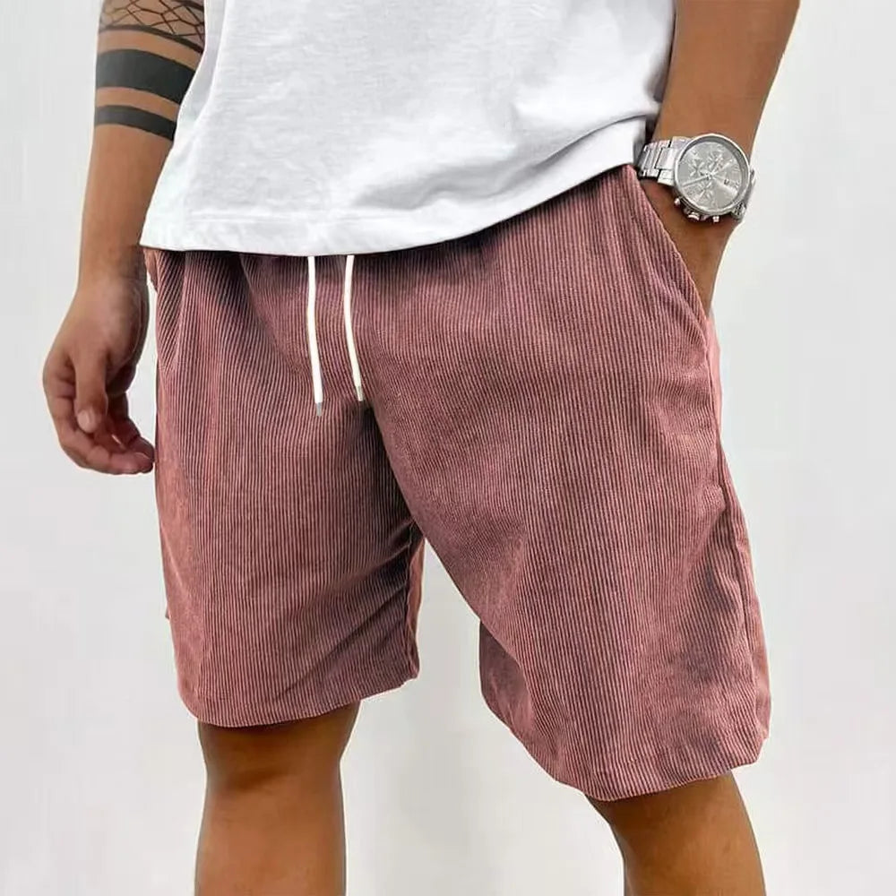 Men’s Casual Corduroy Shorts with Drawstring Waist in Bronze Red by Gallery Man 