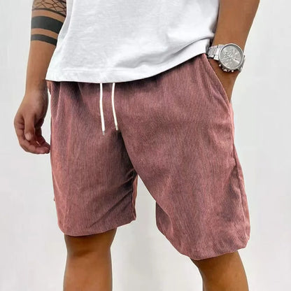 Men’s Casual Corduroy Shorts with Drawstring Waist in Bronze Red by Gallery Man 