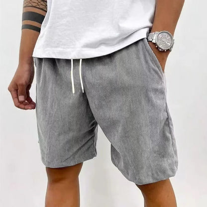 Men’s Casual Corduroy Shorts with Drawstring Waist in Gray by Gallery Man 