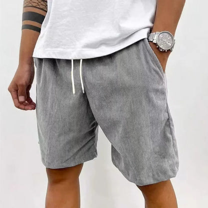Men’s Casual Corduroy Shorts with Drawstring Waist in Gray by Gallery Man 