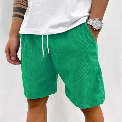 Men’s Casual Corduroy Shorts with Drawstring Waist in Green by Gallery Man  