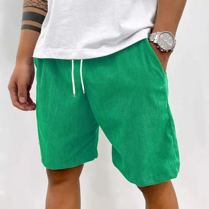 Men’s Casual Corduroy Shorts with Drawstring Waist in Green by Gallery Man  