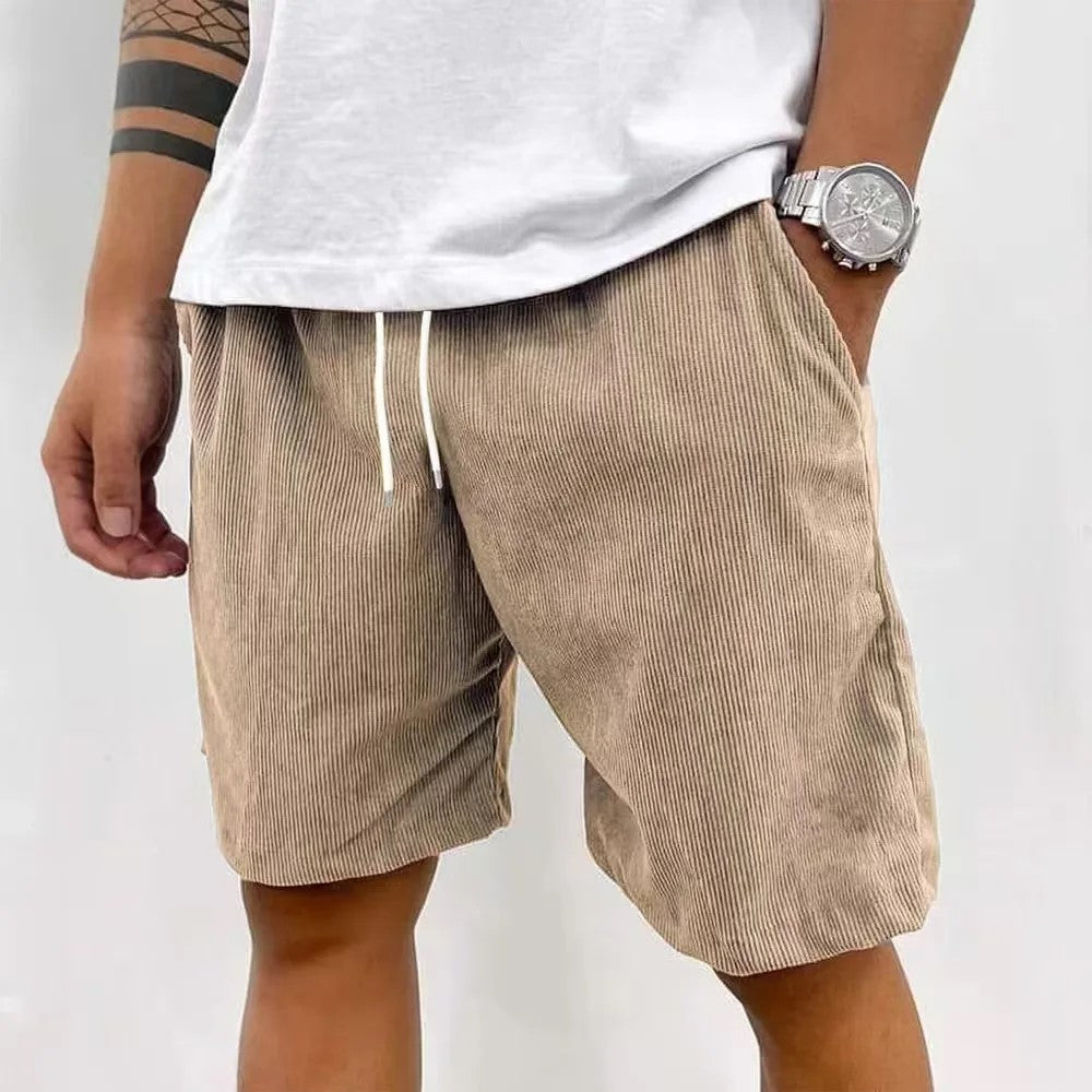 Men’s Casual Corduroy Shorts with Drawstring Waist in Khaki by Gallery Man 
