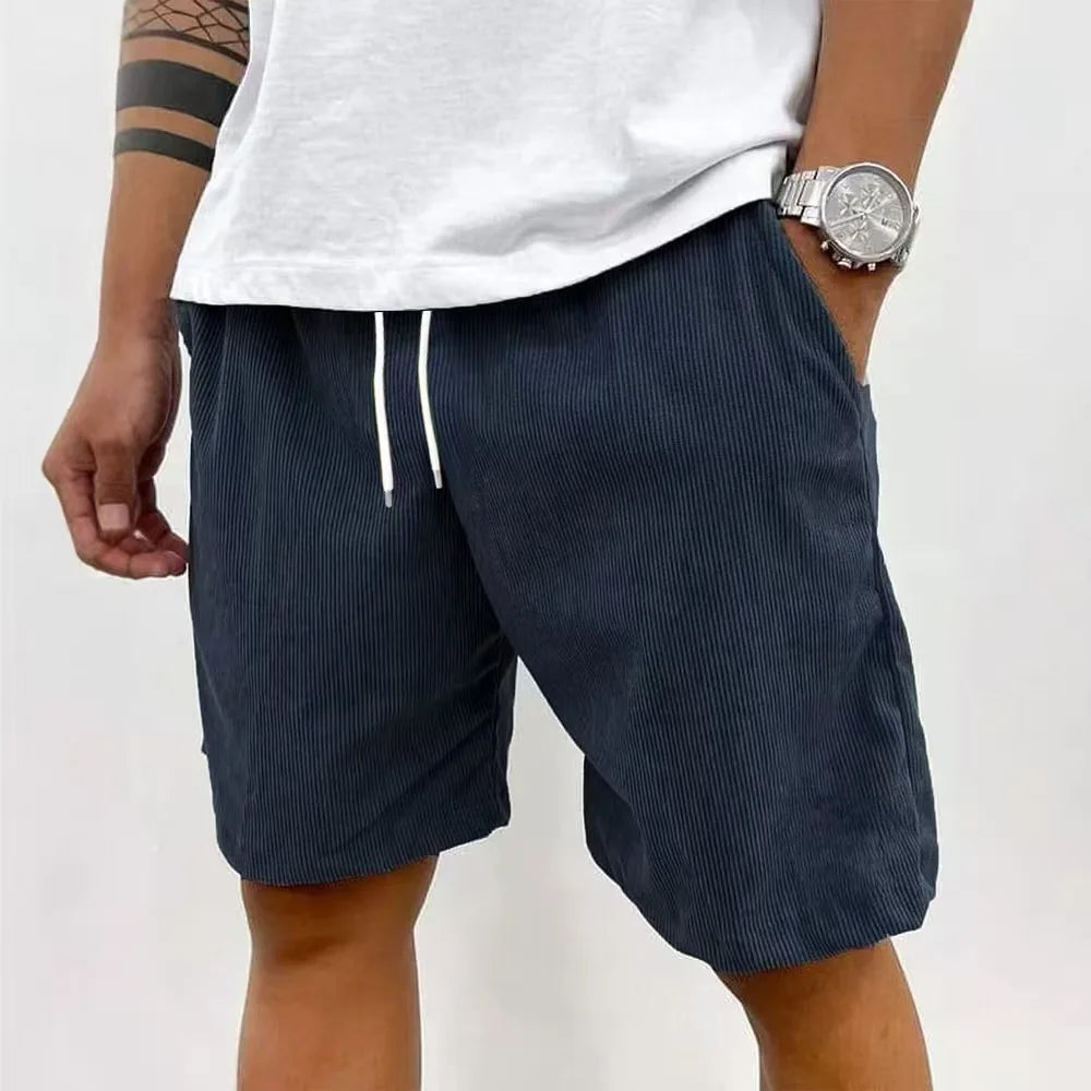 Men’s Casual Corduroy Shorts with Drawstring Waist in Navy Blue by Gallery Man 
