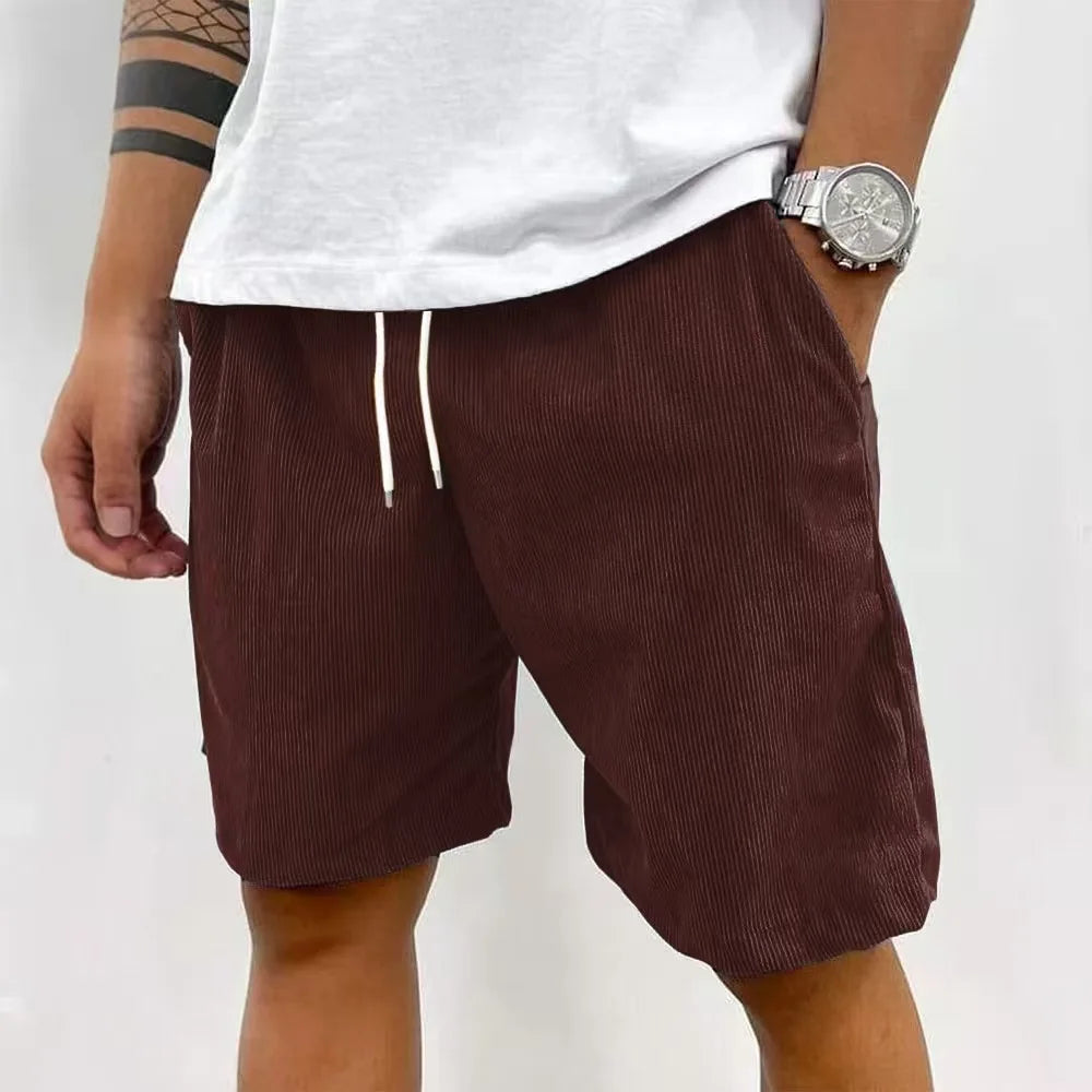 Men’s Casual Corduroy Shorts with Drawstring Waist in Wine by Gallery Man  