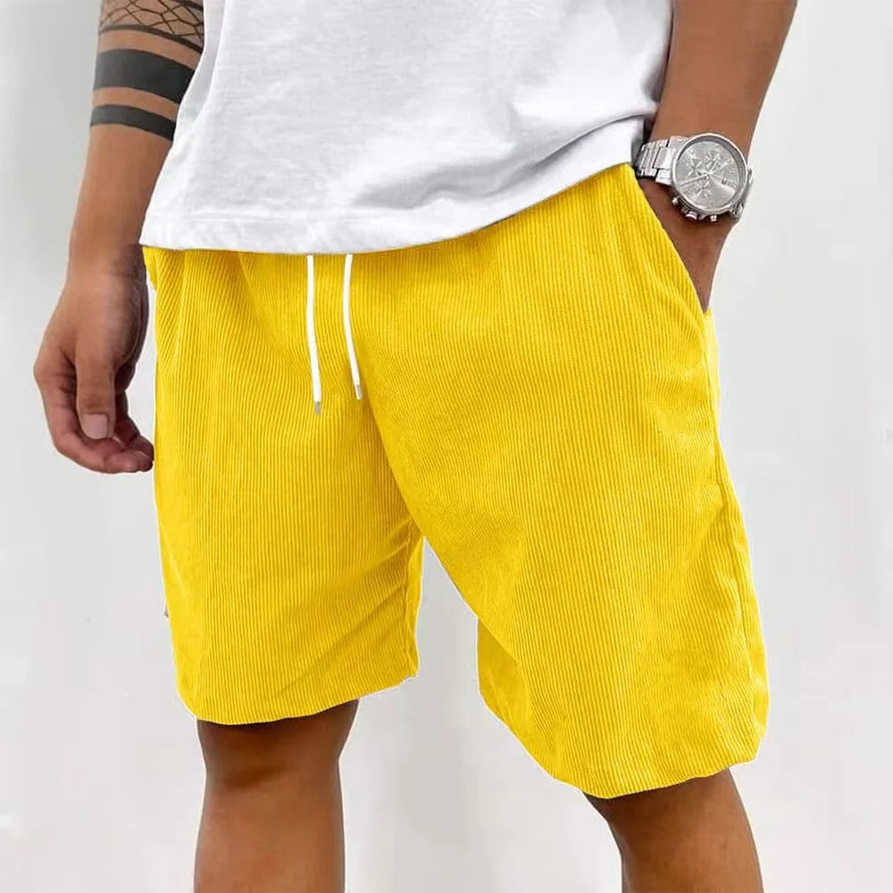 Men’s Casual Corduroy Shorts with Drawstring Waist in Yellow by Gallery Man  