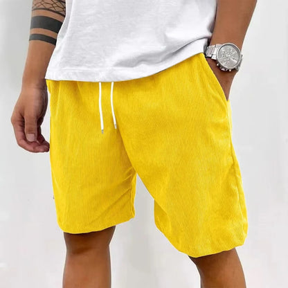 Men’s Casual Corduroy Shorts with Drawstring Waist in Yellow by Gallery Man  