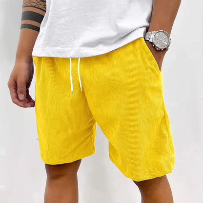 Men’s Casual Corduroy Shorts with Drawstring Waist in Yellow by Gallery Man  