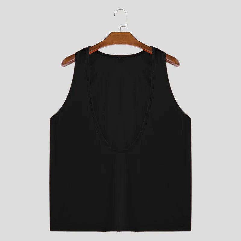 Men's Deep V-Neck Tank Top Vest – Casual Sleeveless Loose Fit in Black by Gallery Man