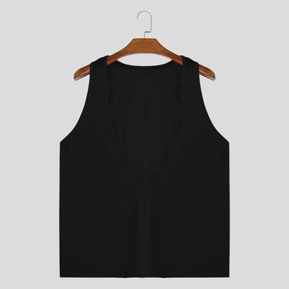 Men's Deep V-Neck Tank Top Vest – Casual Sleeveless Loose Fit in Black by Gallery Man