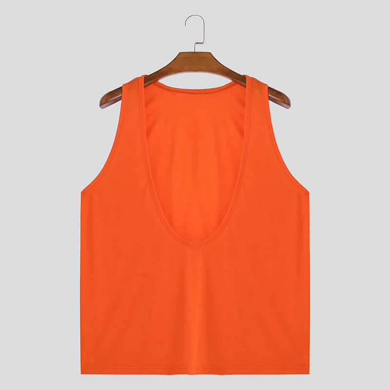 Men's Deep V-Neck Tank Top Vest – Casual Sleeveless Loose Fit in Orange by Gallery Man