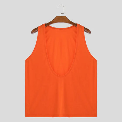 Men's Deep V-Neck Tank Top Vest – Casual Sleeveless Loose Fit in Orange by Gallery Man