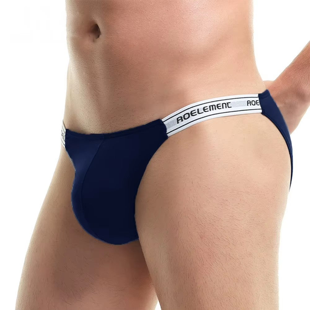 Men's Elastic Ice Silk Low Waist Briefs in Navy Blue by Gallery Man
