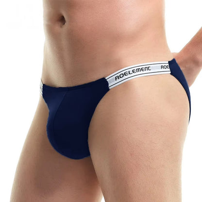 Men's Elastic Ice Silk Low Waist Briefs in Navy Blue by Gallery Man
