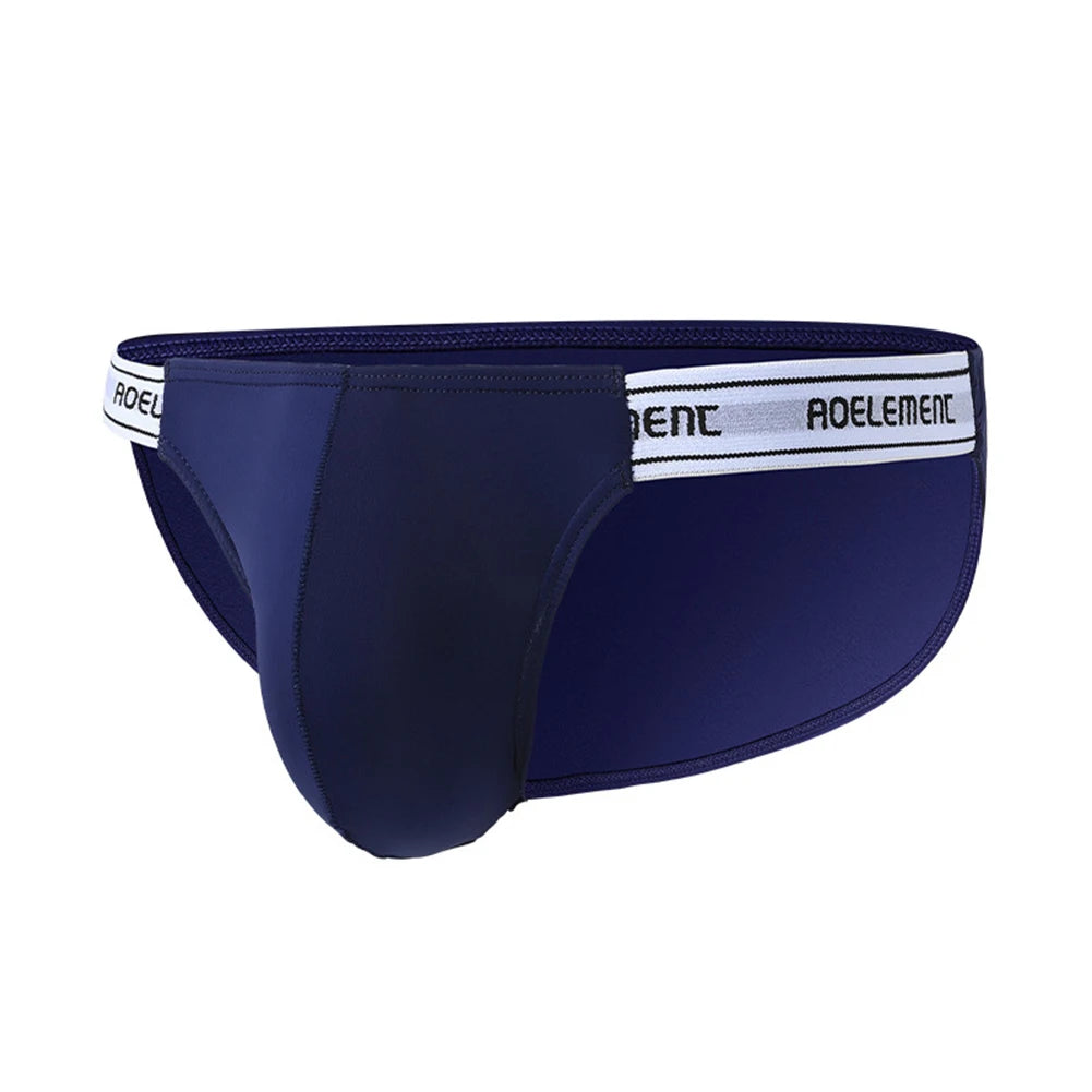 Men's Elastic Ice Silk Low Waist Briefs in Navy Blue by Gallery Man