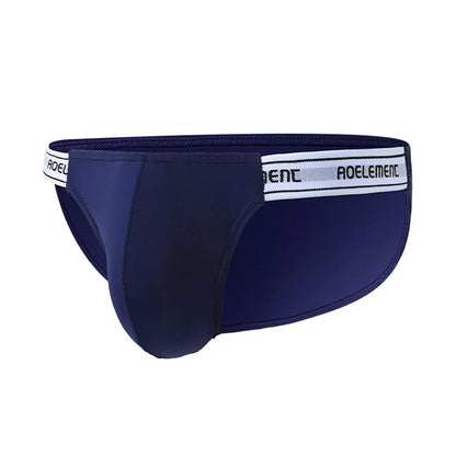 Men's Elastic Ice Silk Low Waist Briefs in Navy Blue by Gallery Man