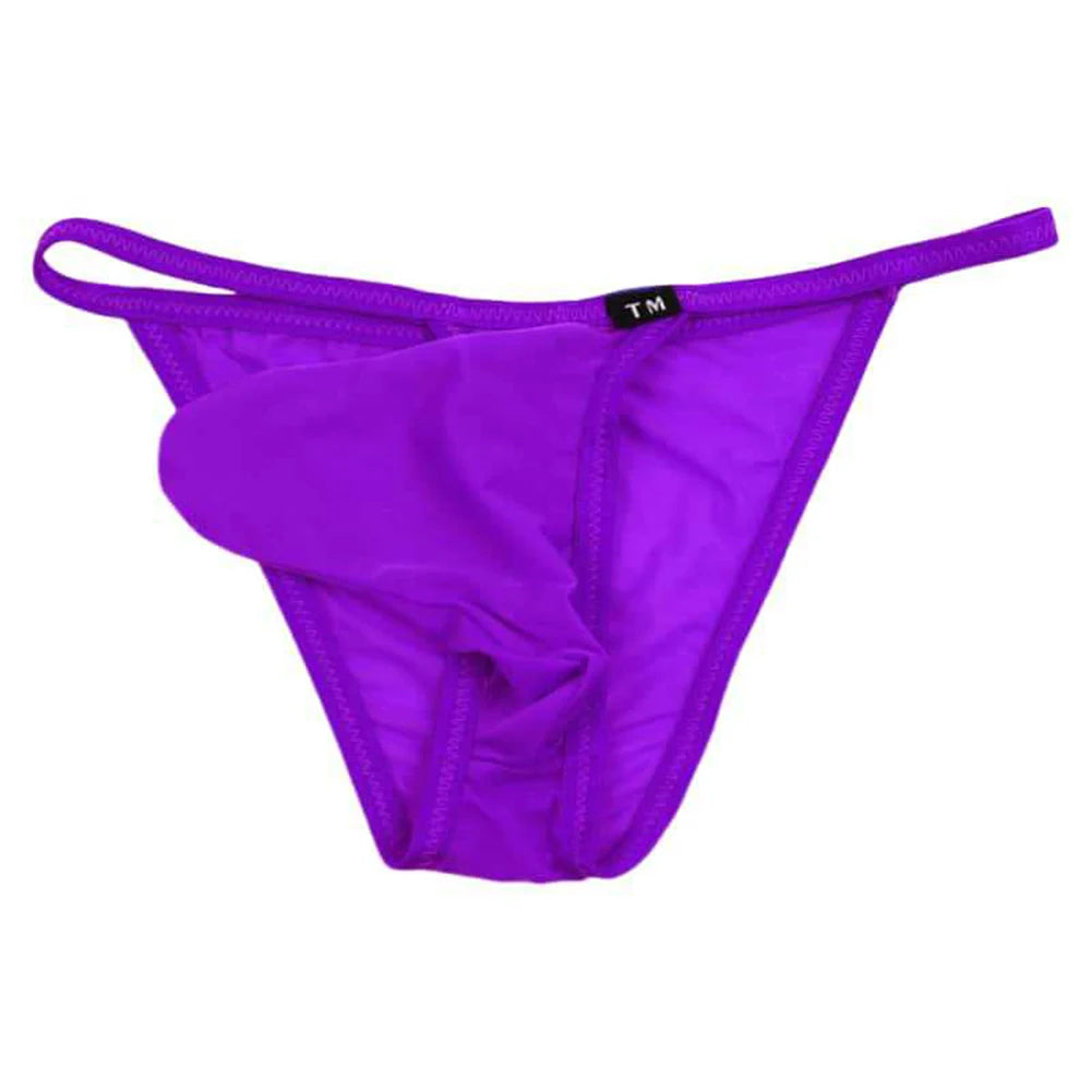 Men’s Elephant Nose Thong Underwear with Bulge Pouch Support in Purple by Gallery Man
