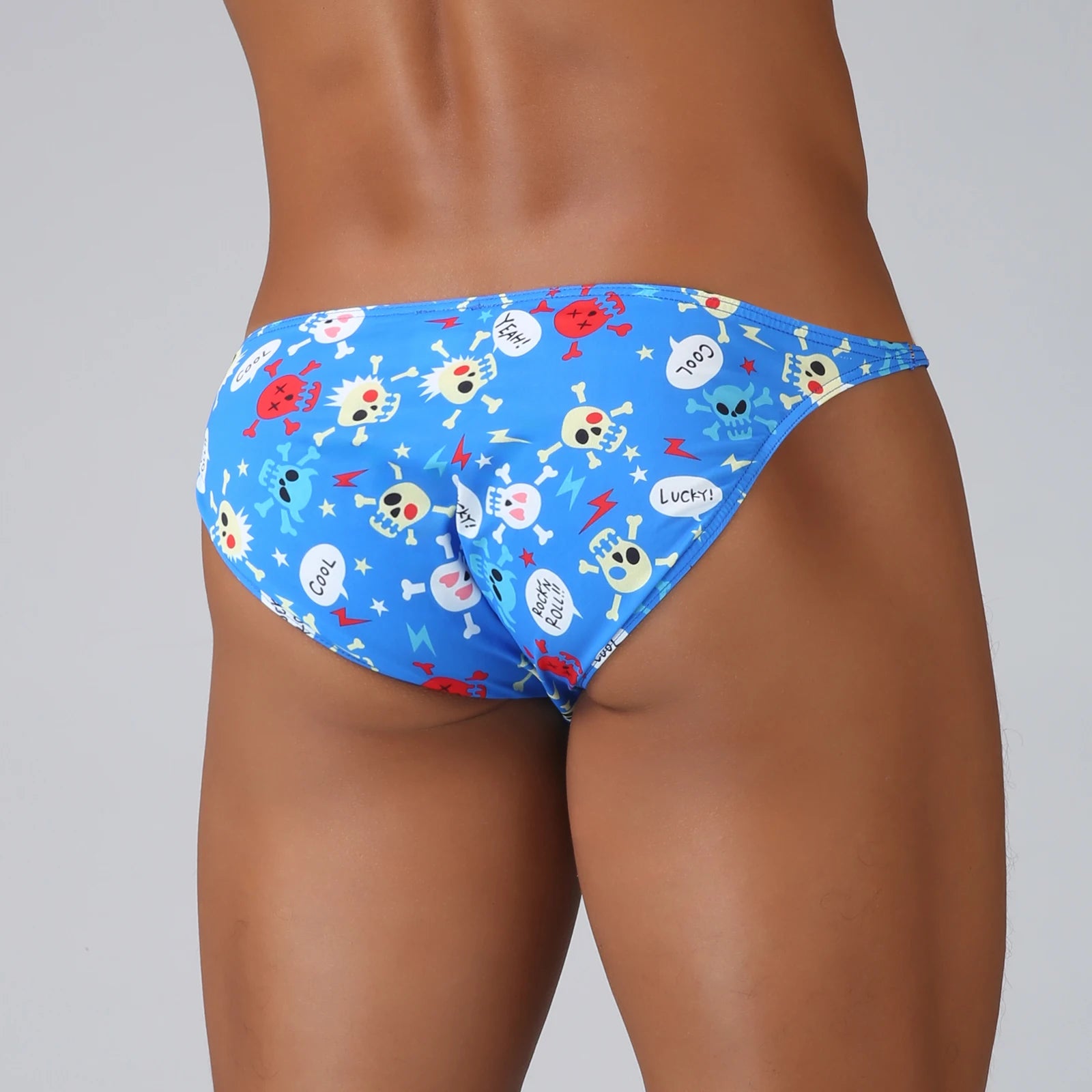 Men's Funny Skull Print Briefs Bikini Style with Mini Waistband in Blue by Gallery Man