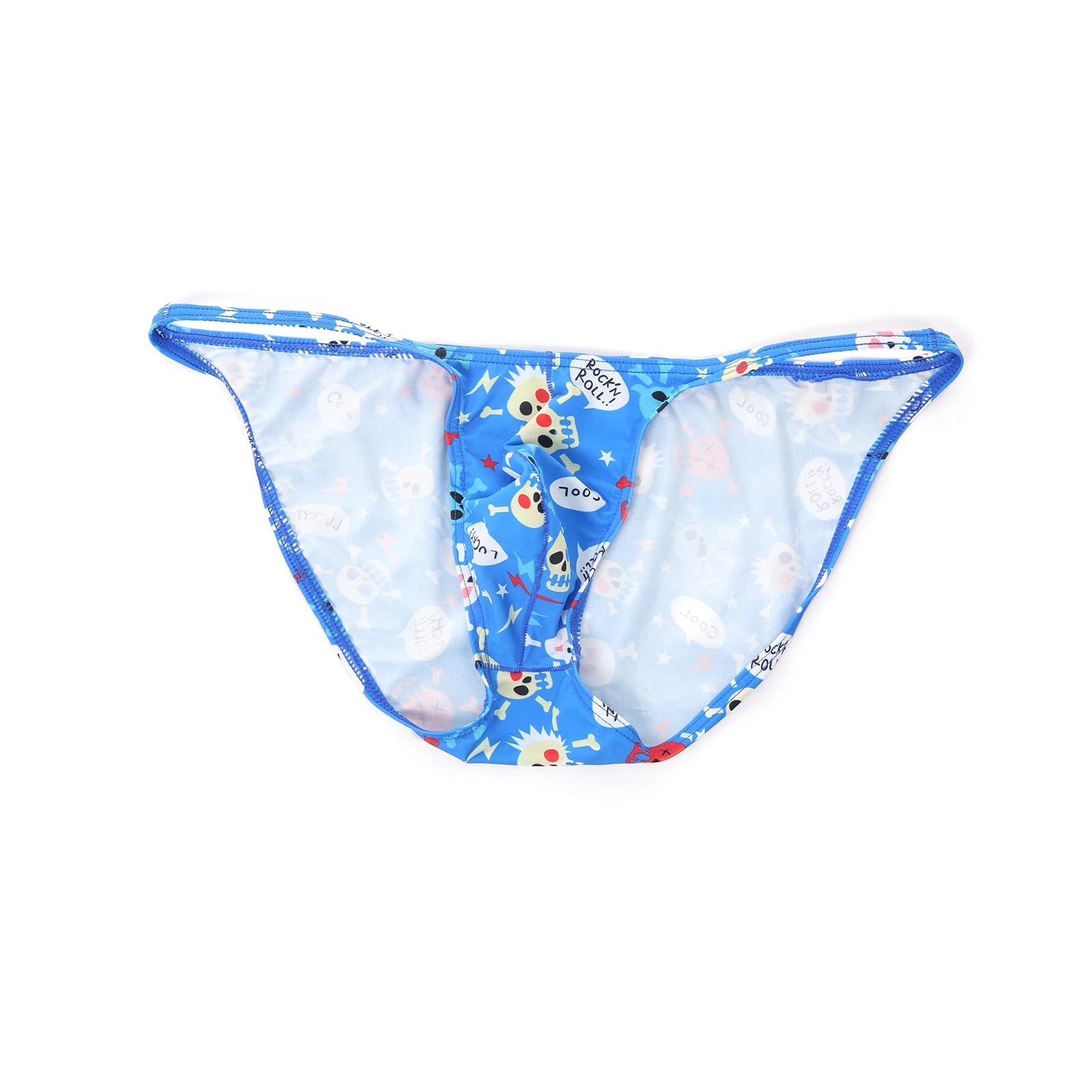 Men's Funny Skull Print Briefs Bikini Style with Mini Waistband in Blue by Gallery Man