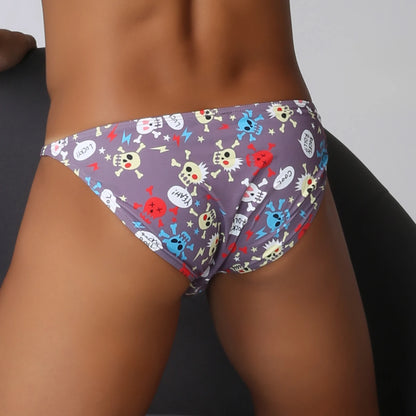 Men's Funny Skull Print Briefs Bikini Style with Mini Waistband in Gray by Gallery Man