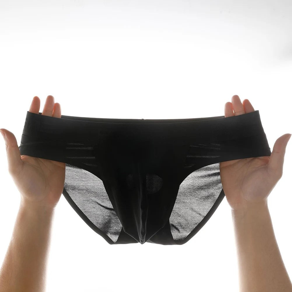 Men’s Ice Silk Ultra-Thin Briefs with Raised Comfort Pouch in Black by Gallery Man